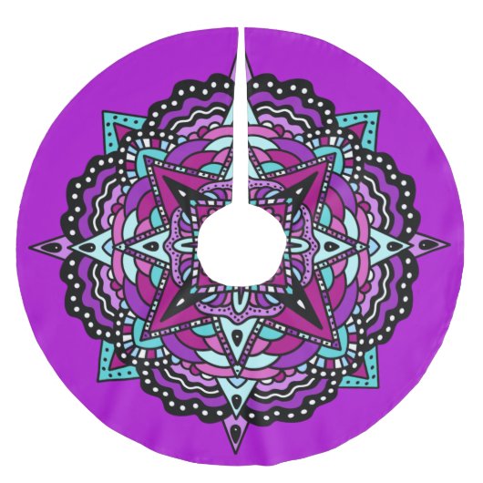 Jupon De Sapin En Polyester Brossé Noël Abstrait de Mandala violet et bleu (Devant)