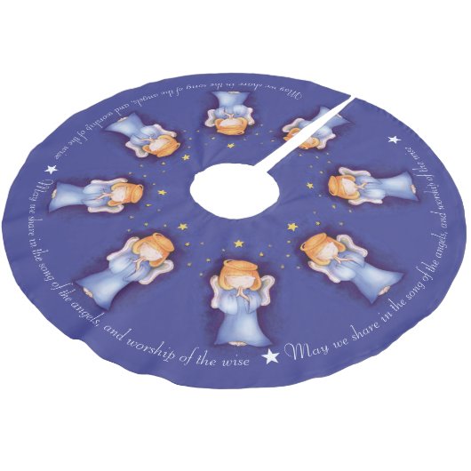 Jupon De Sapin En Polyester Brossé Noël ange fille prier bleu Noël (Angle)