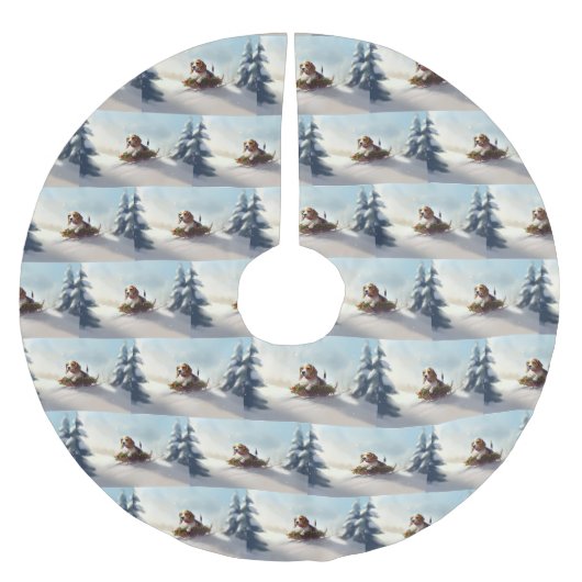 Jupon De Sapin En Polyester Brossé Noël Beagle neige hiver (Devant)