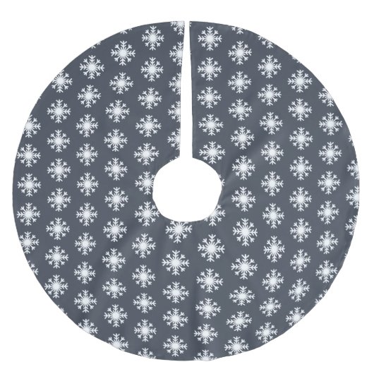 Jupon De Sapin En Polyester Brossé Noël Blanc Flocon de neige Motif Bleu foncé (Devant)