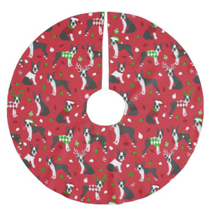 Jupon De Sapin En Polyester Brossé Noël Boston Terrier