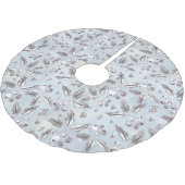 Jupon De Sapin En Polyester Brossé Noël, brindilles argentées, blanc, flocons de neig (Angle)