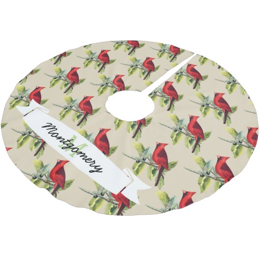 Jupon De Sapin En Polyester Brossé Noël Cardinaux rouges & Nom de famille (Angle)