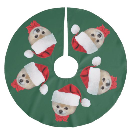 Jupon De Sapin En Polyester Brossé Noël, chien de Pomeranian, casquette de Père Noël (Devant)