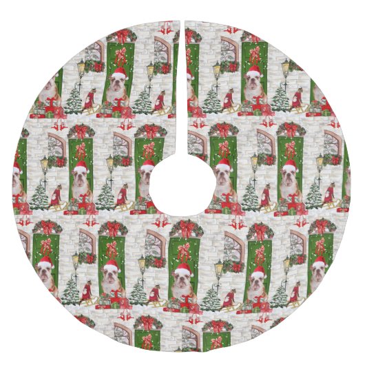 Jupon De Sapin En Polyester Brossé Noël de Bulldog anglais (Devant)