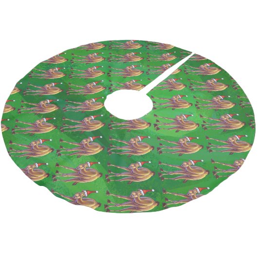 Jupon De Sapin En Polyester Brossé Noël De Camel Sur Vert (Angle)