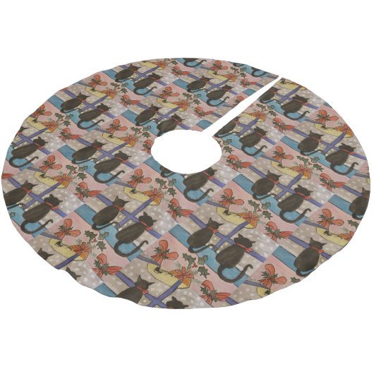 Jupon De Sapin En Polyester Brossé Noël de chat noir (Angle)