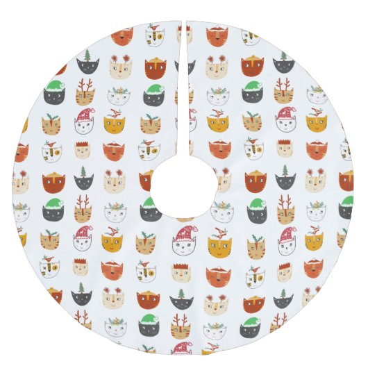 Jupon De Sapin En Polyester Brossé Noël de chats mignons (Devant)