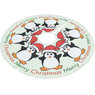 Jupon De Sapin En Polyester Brossé Noël de pingouins de Noël Joyeux