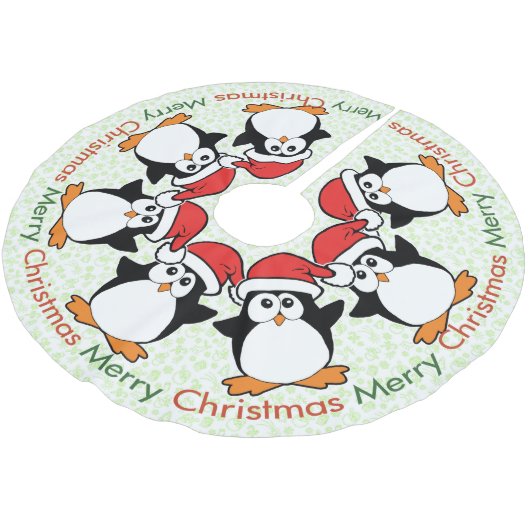 Jupon De Sapin En Polyester Brossé Noël de pingouins de Noël Joyeux (Angle)