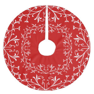 Jupon De Sapin En Polyester Brossé Noël décoratif rouge et blanc démodé