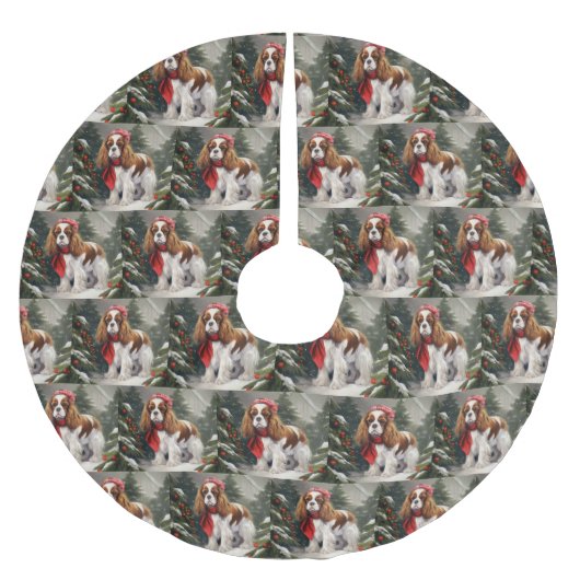 Jupon De Sapin En Polyester Brossé Noël du chien espagnol Cavalier King Charles (Devant)
