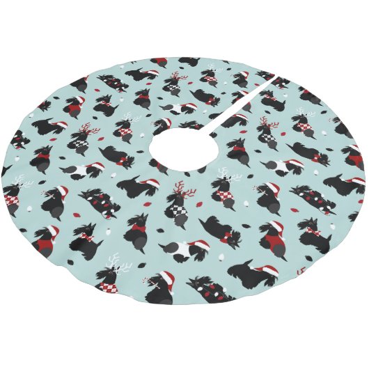 Jupon De Sapin En Polyester Brossé Noël écossais Terrier bleu (Angle)