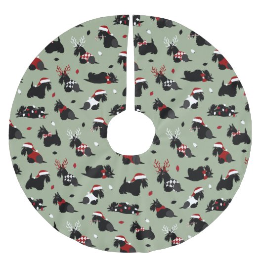 Jupon De Sapin En Polyester Brossé Noël écossais Terrier vert (Devant)