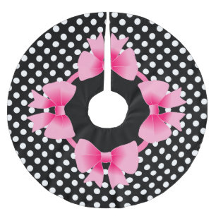 Jupon De Sapin En Polyester Brossé Noël Élégant Ruban Rose