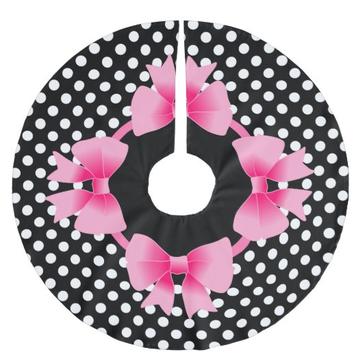 Jupon De Sapin En Polyester Brossé Noël Élégant Ruban Rose (Devant)
