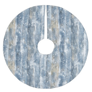 Jupon De Sapin En Polyester Brossé Noël enneigé en faux bois bleu