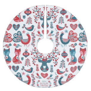 Jupon De Sapin En Polyester Brossé Noël et rouge, design d'art populaire scandinave d