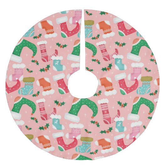 Jupon De Sapin En Polyester Brossé Noël falalala rose -Bas (Devant)