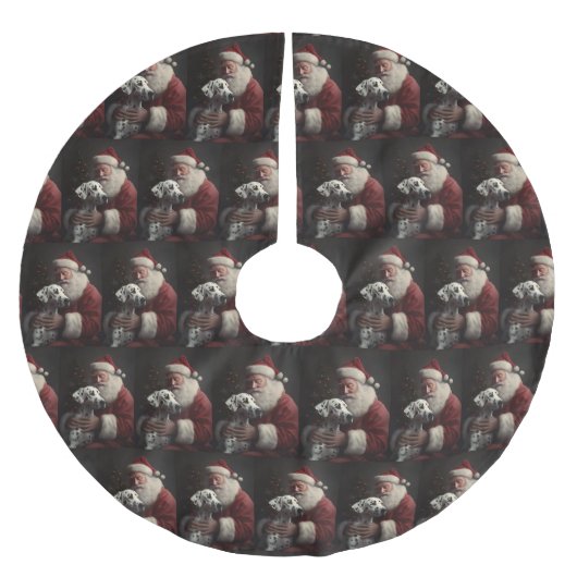 Jupon De Sapin En Polyester Brossé Noël festif Dalmatien avec le Père Noël (Devant)