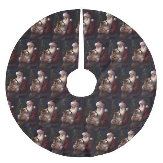 Jupon De Sapin En Polyester Brossé Noël festif de Shetland Sheepdog Père Noël (Devant)