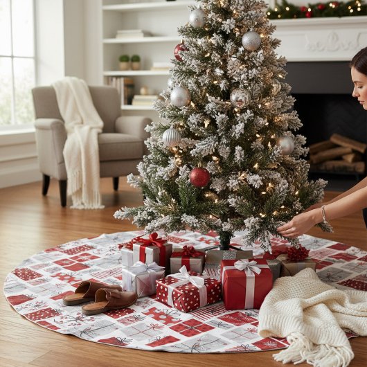 Jupon De Sapin En Polyester Brossé Noël Festif Rouge argent moderne Cadeaux