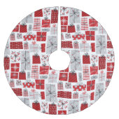 Jupon De Sapin En Polyester Brossé Noël Festif Rouge argent moderne Cadeaux (Devant)