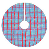 Jupon De Sapin En Polyester Brossé Noël Flocon de Neige Bleu Plaid d'Hiver (Devant)