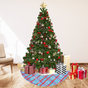 Jupon De Sapin En Polyester Brossé Noël Flocon de Neige Bleu Plaid d'Hiver