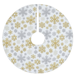 Jupon De Sapin En Polyester Brossé Noël Flocons de Neige Or et Argent Minimalistes