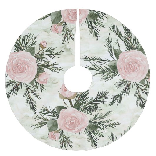 Jupon De Sapin En Polyester Brossé Noël floral Rose (Devant)
