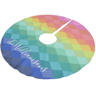 Jupon De Sapin En Polyester Brossé Noël géométrique Gradient arc-en-ciel personnalisé