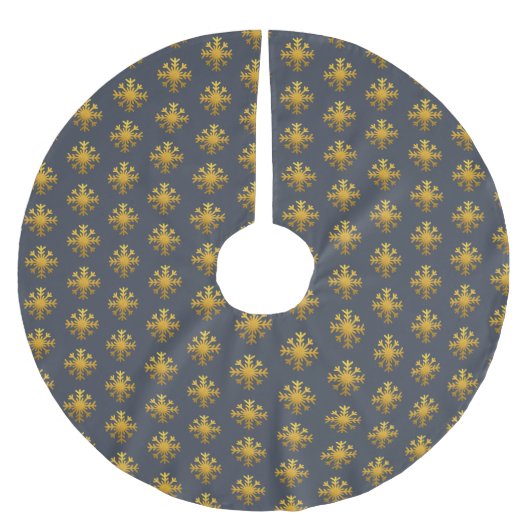 Jupon De Sapin En Polyester Brossé Noël Gold Snowflake Motif Bleu foncé (Devant)