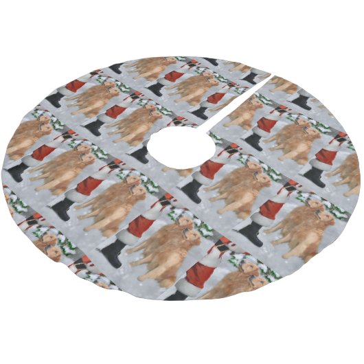 Jupon De Sapin En Polyester Brossé Noël Golden Retriever (Angle)