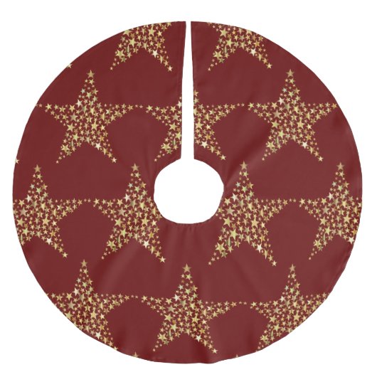 Jupon De Sapin En Polyester Brossé Noël Golden Stars Red Marron (Devant)