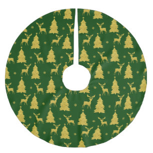 Jupon De Sapin En Polyester Brossé Noël Green Gold Reindeder Xmas Tree Snowflake