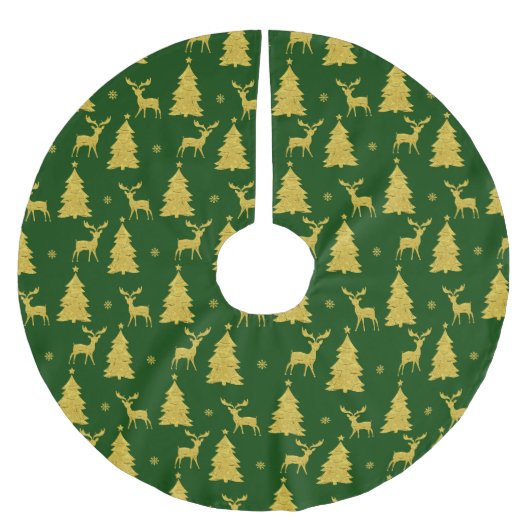 Jupon De Sapin En Polyester Brossé Noël Green Gold Reindeder Xmas Tree Snowflake (Devant)