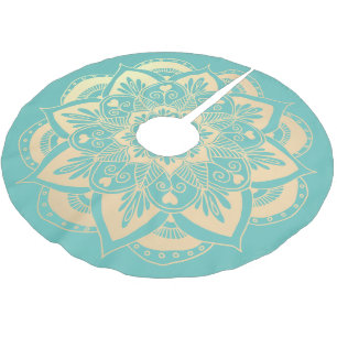 Jupon De Sapin En Polyester Brossé Noël Mandala Boho Elégant bleu clair et or