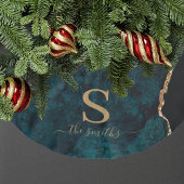 Jupon De Sapin En Polyester Brossé Noël Marbre Agate Vert Émeraude Monogrammé