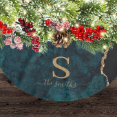 Jupon De Sapin En Polyester Brossé Noël Marbre Agate Vert Émeraude Monogrammé