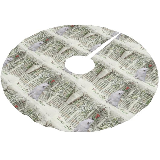 Jupon De Sapin En Polyester Brossé Noël mignon Samoyed (Angle)