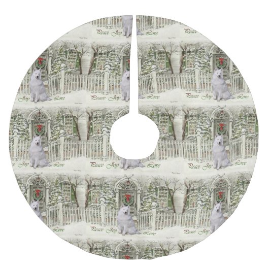 Jupon De Sapin En Polyester Brossé Noël mignon Samoyed (Devant)