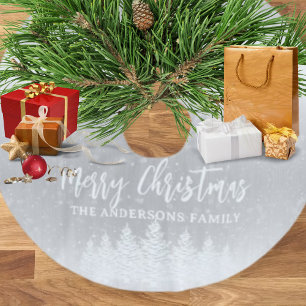 Jupon De Sapin En Polyester Brossé Noël Moderne Arbres enneigés Blancs Argent Métalli