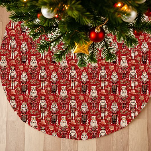Jupon De Sapin En Polyester Brossé Noël motif des noix de cou rouges