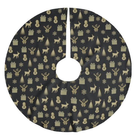 Jupon De Sapin En Polyester Brossé Noël noir et or élégant (Devant)