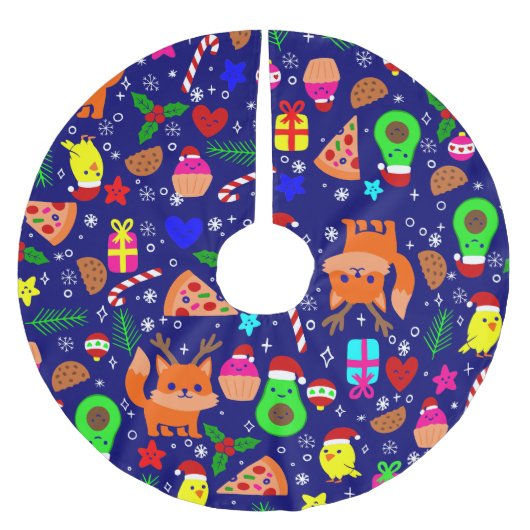 Jupon De Sapin En Polyester Brossé noël pizza chick oiseau avocat bleu (Devant)