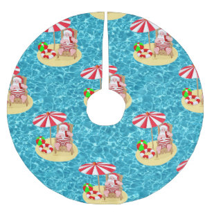 Jupon De Sapin En Polyester Brossé noël plage tropicale santa claus