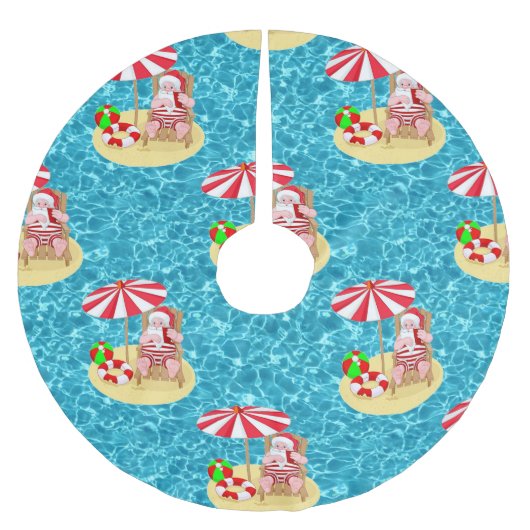Jupon De Sapin En Polyester Brossé noël plage tropicale santa claus (Devant)