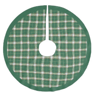 Jupon De Sapin En Polyester Brossé Noël Plaid en écossais vert et blanc