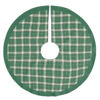 Jupon De Sapin En Polyester Brossé Noël Plaid en écossais vert et blanc